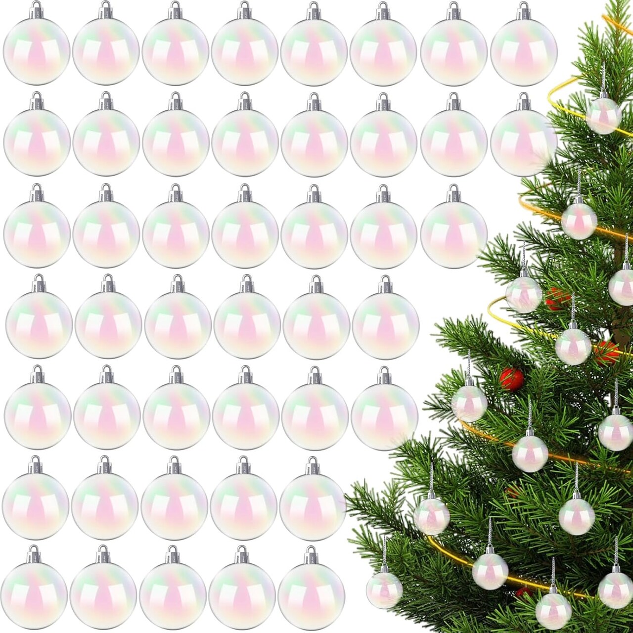 50 PCS Christmas Iridescent Ornaments,Plastic Clear Bubble Hanging Ornaments Balls,Christmas Rainbow Ball for Xmas Tree,Party,Wedding,Home Decor